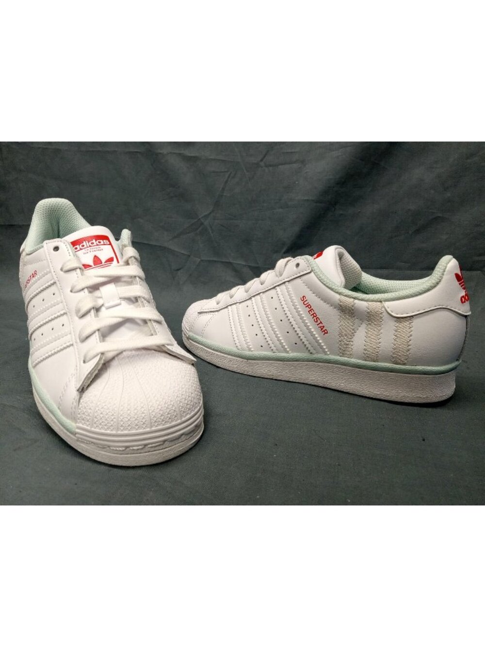 Adidas Originals Superstar J Sneakers White Mint Red Boys Size 4 NEW NO BOX!